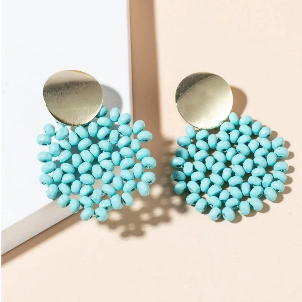 Blue Womens Bead Decor Drop Earrings - Picture 1 of 3